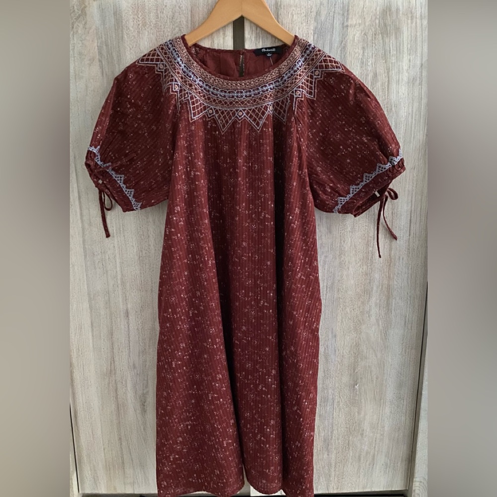 NWT Madewell Puff Sleeve Embroidered Floral Print Dress SZ:Small